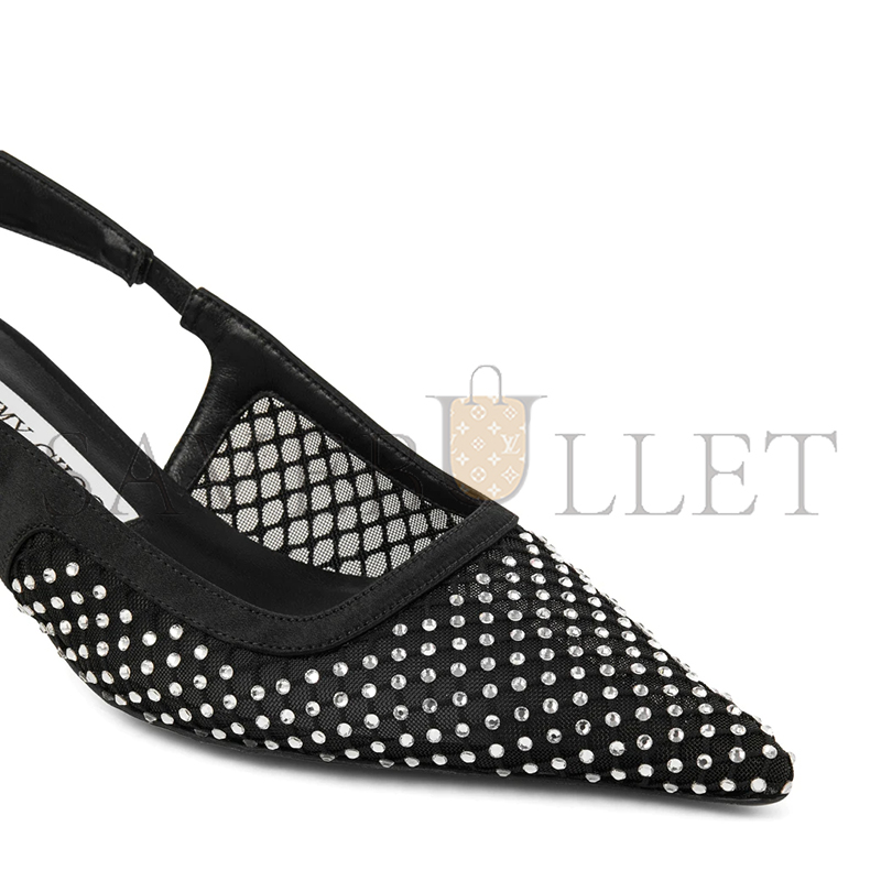 Ji*y Ch* amel 50 black crystal mesh & satin pumps amel50qhs